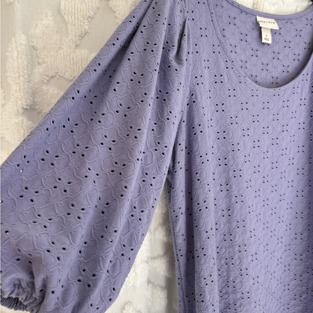 Ava & Viv Purple Eyelet 3/4 Sleeve Top 1X - Picture 7 of 9
